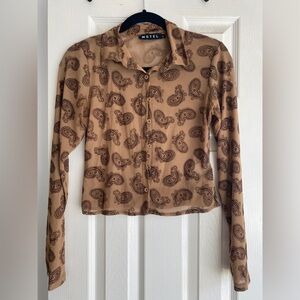 Motel rocks mesh paisley western top size small